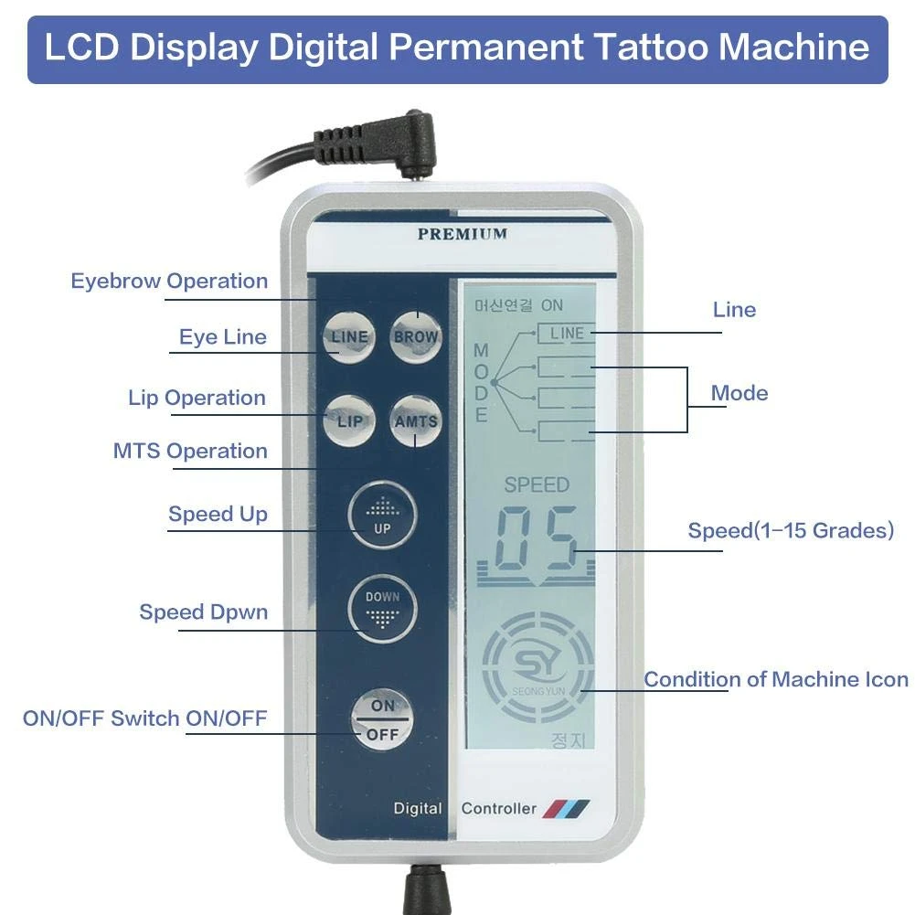 LCD Display Electric Tattoo Eyebrow Lip Eye liner MTS Pen Beauty Makeup Device With Accessory Heads Tool Kit